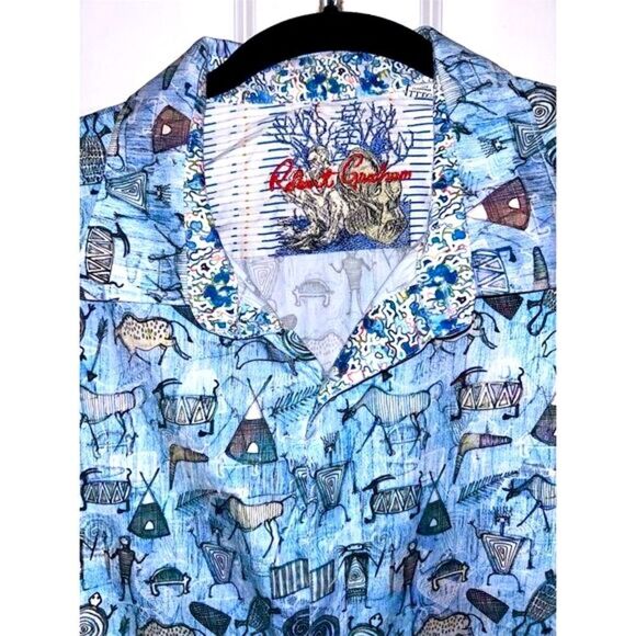 Robert Graham Men's 3XL Blue Graphic Print Short Sleeve Button-Up Shirt - Picture 1 of 7
